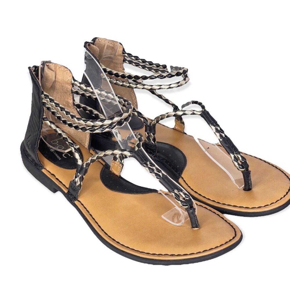 B.O.C Womens Ankle Strap Sandals Black Gold Geometric Back Zipper 10 M